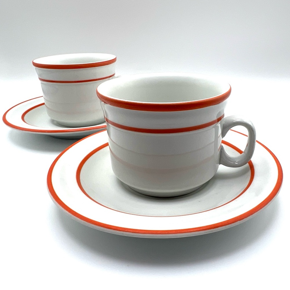 Set of 2 Richard Ginori Italy 58 Orange Band Cups & Saucers MCM Caféware